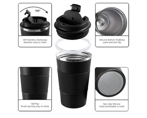 Logo personnalisé en acier inoxydable isolé sous vide à double paroi 380ml café vin bière tasse avec poignée pour portable - Product Image 2