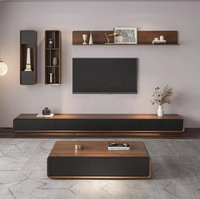 Table de télévision murale en noyer au design minimaliste moderne Meuble de télévision en bois avec tiroirs de rangement et étagère Table basse