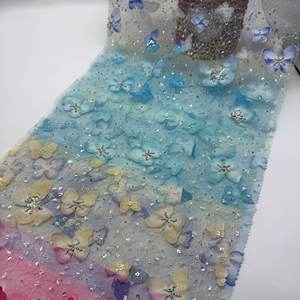 Tela de <span class=keywords><strong>Tul</strong></span> con Lentejuelas y Bordado de Mariposas 3D en Color Degradado, Diseño Más Reciente de 2025, para Decoración de Bodas de Ensueño - Product Image 1