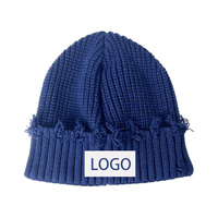 Gorro de Punto Desgastado con Borde Deshilachado y Logotipo Personalizado, Estilo Y2K Grunge, Gorro de Invierno con Puño Acanalado para Hombre y Mujer