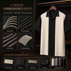 Camisas Bordadas Personalizadas para Hombre, Manga Corta, Panel en Contraste, Camisa de Trabajo, Logotipo Personalizado, Marca Privada, Fabricante OEM ODM - Product Image 3