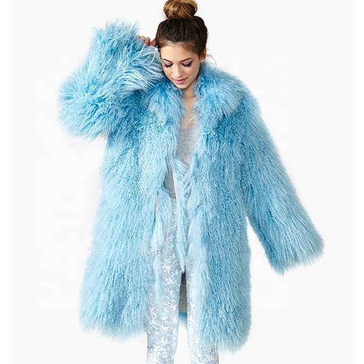 YR659 New Design Plus Size Long Coat Women Mongolian Lamb Fur Jacket