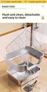 Litière pour lapin en acier inoxydable durable, type ouverture, avec clôture surélevée anti-éclaboussures, facile à nettoyer, fournitures pour animaux de compagnie - Product Image 6