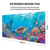 Tapis de table d'impression HD du monde sous-marin Super Large avec bords de couture Tapis de table de jeu rectangulaire