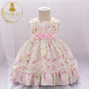 FSMKTZ Lolita Style Flower Printing Baby Girls Party Dress Summer Floral Dress For Kids 2 Year Birthday Frocks For Little Girls