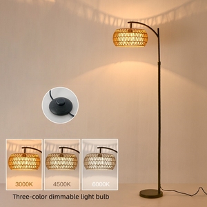 Rattan & Linen Modern <b>LED</b> Floor Lamp with E27 Base Adjustable Height Three-Color Dimmable Light for Bedroom and Office - Product Image 6
