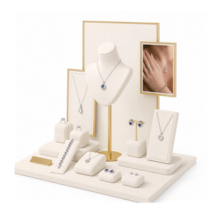Zebopak Beige PU Leather Jewelry Display Set for Retail Store Picture Frame <b>Necklace</b> Bust <b>Ring</b> Earring Bracelet Manufacturer - Product Image 3