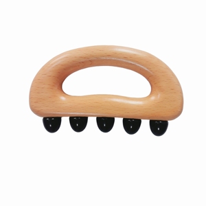 Ergonomic Wooden Gua Sha Scraper with 5 Natural Gemstone <b>Massage</b> Nodes with Rose Quartz, Aventurine, Obsidian for Full Body - Product Image 3