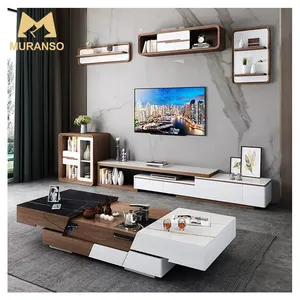 リビングルーム家具木製多機能大理石北欧コーヒーテーブルとテレビスタンドセット
