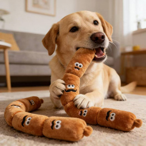 Dog Chew <b>Toy</b> Squeaky Plush Sausage 4-Section Simulated Squeeze to Sound Interactive Boredom Buster for Medium Pet Dog Chew <b>Toy</b> - Product Image 3
