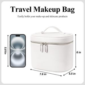Custom Logo Waterproof PU Fashion <b>Large</b> Portable Cosmetic <b>Bag</b> Case Travel <b>Makeup</b> Case Zip Top Carry Handle - Product Image 3