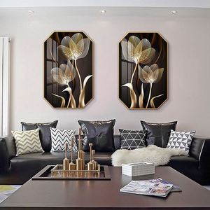 Tableaux décoratifs muraux imprimés de fleurs de formes irrégulières, vente en gros d'usine, dernières nouveautés, lot de 3 pièces, nature morte, pour la maison et l'hôtel - Product Image 2