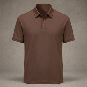 Polo à manches courtes pour homme, couleur marron unie, tissage Oxford, coupe classique - Product Image 2