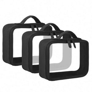 Sac de toilette en PVC imperméable personnalisé avec logo, sac cosmétique transparent portable en PVC avec poignée, vente en gros - Product Image 1