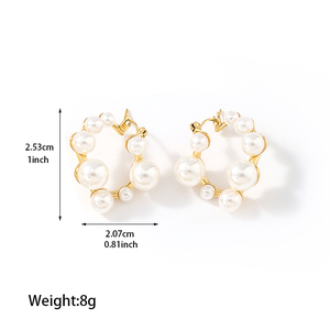 Joyería de mujer, pendientes de aro de perla de racimo chapados en oro de 18 quilates de acero inoxidable, pendientes de aro con cuentas de perlas de agua dulce - Product Image 2