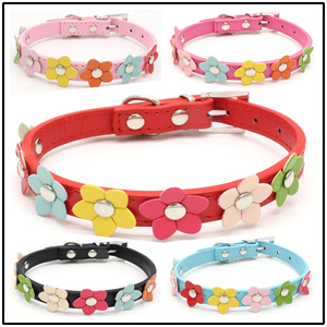 Patrón sólido PU cuero mascota gato perro <span class=keywords><strong>Collar</strong></span> con nudos de flores elegante y duradero correa para mascotas y <span class=keywords><strong>Collar</strong></span> - Product Image 5