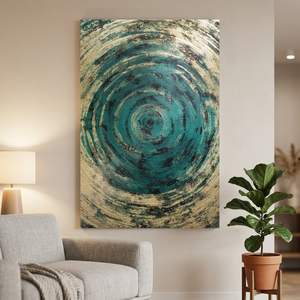 Venta al por Mayor, Dropshipping, Pintura al Óleo Art Deco de Círculos Concéntricos 100% Hecha a Mano, Lienzo de Algodón de 450 Gsm, Marco Personalizado, Decoración para el Hogar - Product Image 3
