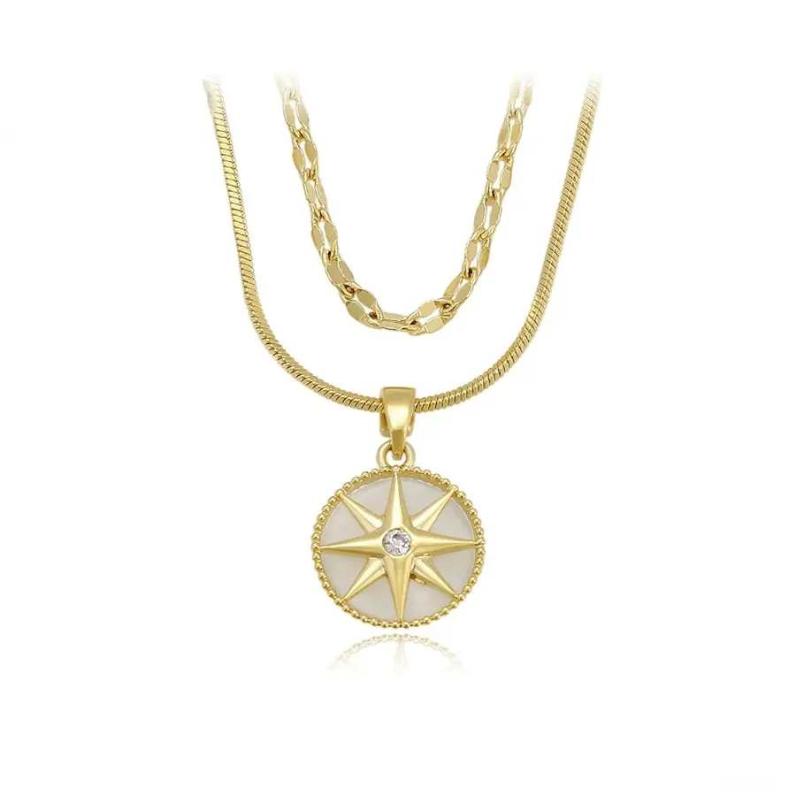 BLnecklace-01329 Xuping gioielli elegante semplice moda sole stella 14K oro doppia catena pendente collana