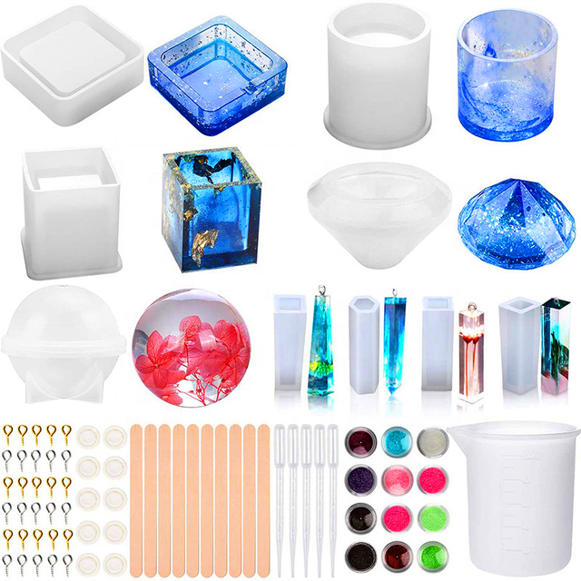 INTODIY DIY Ashtray Pyramid Ball Coaster Pen Container Resin Casting Molds Kit Jewelry Craft Silicone Moulds Set for Beginners