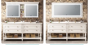 Mueble de baño blanco minimalista de estilo francés, mueble con espejo de cristal tipo colmena, lavabo blanco, mueble de pie. - Product Image 4