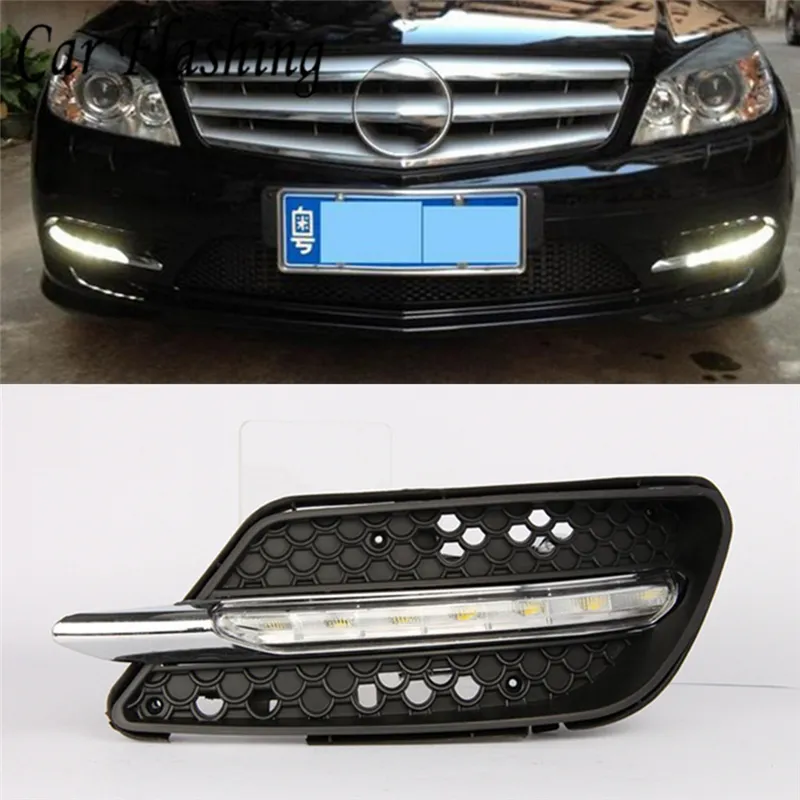 LEDDRLデイタイムランニングライトデイライトフォグランプforMercedes W204 C260 C300 2007 2008 2009 2010 2011