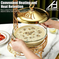 Plat à chafing rond en acier inoxydable doré 2L avec couvercle suspendu, ensemble de buffet, chauffe-plat à alcool en verre, équipement d'isolation thermique pour aliments