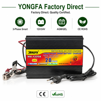 Chargeur de batterie intelligent électrique triphasé YongFa MA-1220A 12V 24V en alliage d'aluminium pour batteries AGM GEL de voiture et moto