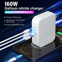 Chargeur mural GaN USB-C 3 ports 160W pliable compact à charge rapide avec protection OTP/OVP pour MacBook