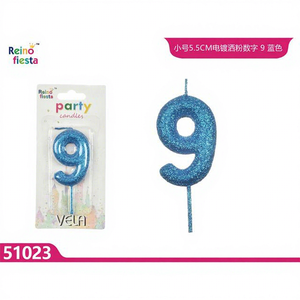Bougie en cire de soja Peiyong, modèle 51023, bleu pailleté, chiffre 9 'Joyeux Anniversaire', 55 cm, décorations de fête en gros pour anniversaires et Pâques - Product Image 1