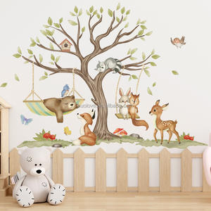 Fata <span class=keywords><strong>foresta</strong></span> cartone animato orso altalena farfalla adesivi <span class=keywords><strong>murali</strong></span> soggiorno camera da letto decorazione carta da parati in PVC autoadesivo - Product Image 2