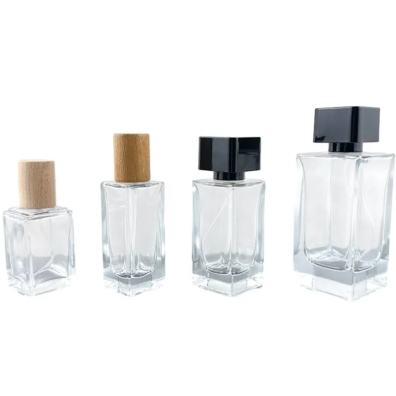 Vente en gros 30ml 35ml 50ml 100ml Bouteille de parfum vide carré de luxe rechargeable Bouteille de parfum en verre transparent de parfum