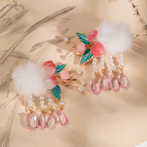 Liquidación de accesorios para el cabello de estilo antiguo, pinzas para el cabello con pompones de visón, accesorios para el cabello infantiles Hanfu, pinzas laterales, estilo retro - Product Image 1