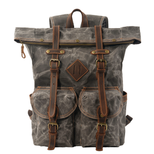Designer Retro Style Fashion Waterproof Anti-Theft GPS USB Port Polyester Lining Durable Canvas Laptop <b>Backpack</b> 15 Inch Zipper - Product Image 1