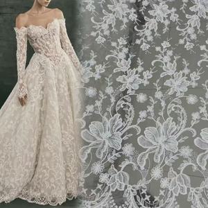 Nouveau Tissu en Dentelle Brodé Blanc à Grandes Fleurs Élégant 2026 pour Robe <span class=keywords><strong>de</strong></span> Mariée - Product Image 1