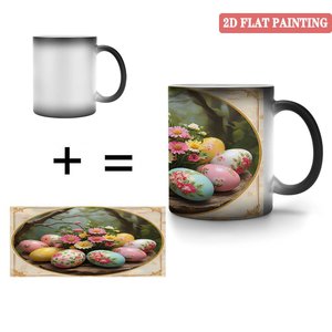 Magic Mug 11oz Frosted Black <b>Ceramic</b> Heat Sensitive <b>Cup</b> With Easter Egg Flower Design - Product Image 4