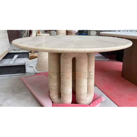 Table à manger ronde en travertin naturel, design contemporain avec pieds creux, mobilier pour la maison, 6 places, table de restaurant