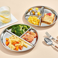 Assiette Ronde en Acier Inoxydable à 3 Compartiments de 23 cm pour le Contrôle des Portions et une Alimentation Saine, Idéale pour la Maison, l'École et la Cantine (Vente en Gros)