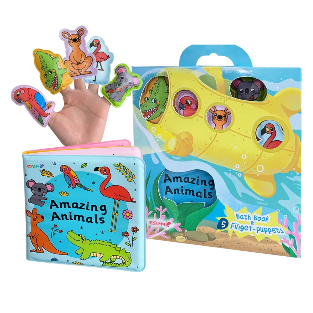 새로운 디자인 부동 아기 목욕 책 세트 손가락 인형-놀라운 동물, 어린이를위한 부드러운 책, 학습 장난감