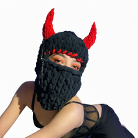 Cagoule tricotée Halloween avec cornes de diable, masque intégral en tricot, accessoire de tête pour fête costumée d'horreur