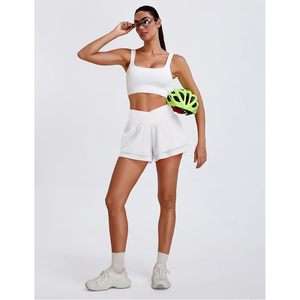 Shorts de course athlétiques pour femmes FOXA, taille haute, croisés, avec poche, 3 pouces, blanc uni, pour l'entraînement - Product Image 6
