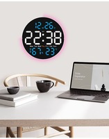 Jam Dinding Modern Huayang 6672 dengan Lampu Malam RGB, Remote Control, Layar Penuh untuk Dekorasi Ruang Tamu dan Kamar Tidur