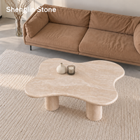 Table basse en travertin naturel Wabi Sabi sur mesure, forme nuage irrégulière, table centrale en pierre pour salon de villa, intérieur de salon