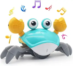 Electric Runaway Pet Interactive Movement Toys Obstacle Avoidance Crawling Crab Dog Toys with Music& Lights