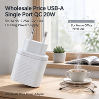 Harga Grosir USB-A Single Port QC 20W 5V 3A 9V 2.25A 12V 1.8A EU Plug Power Supply untuk Pengisi Daya Ponsel di Rumah, Kantor, dan Perjalanan