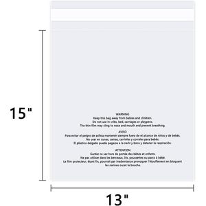 ถุงซิปล็อคใส ขนาด 13x15 นิ้ว แพ็ค 100 ใบ ปิดผนึกเองได้ สำหรับบรรจุภัณฑ์เสื้อผ้า พร้อมคำเตือนเรื่องการขาดอากาศหายใจ - Product Image 2