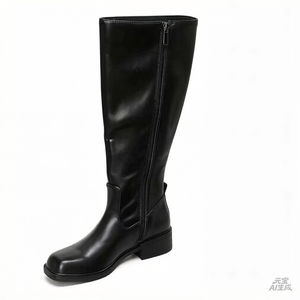Personnalisation en gros Nouveauté 2026 Bottes de chevalier pour femme en cuir Nappa véritable, noires, hauteur genou, à bout long, talon moyen 3-5 cm, Printemps Hiver Automne - Product Image 2
