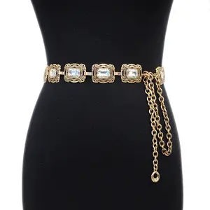 Ceinture en chaîne en métal cristal pour femmes Chaînes de taille pour robes Jeans Western Cowgirl