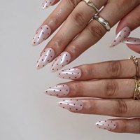Faux ongles à presser vintage, blanc laiteux nacré, à pois rouges, forme amande, en acrylique, 10 pièces, vente en gros, personnalisables, faits main