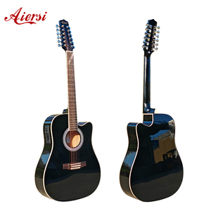 Guitares électro-acoustiques à 12 cordes de couleur noire brillante fabriquées à la main par l'usine de la <span class=keywords><strong>marque</strong></span> Aiersi avec micro 7545 - Product Image 1