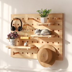 Wooden Pegboard Storage <b>Shelf</b> Natural Color 3 Layers Wall Mounted Kitchen Display Rack - Product Image 1